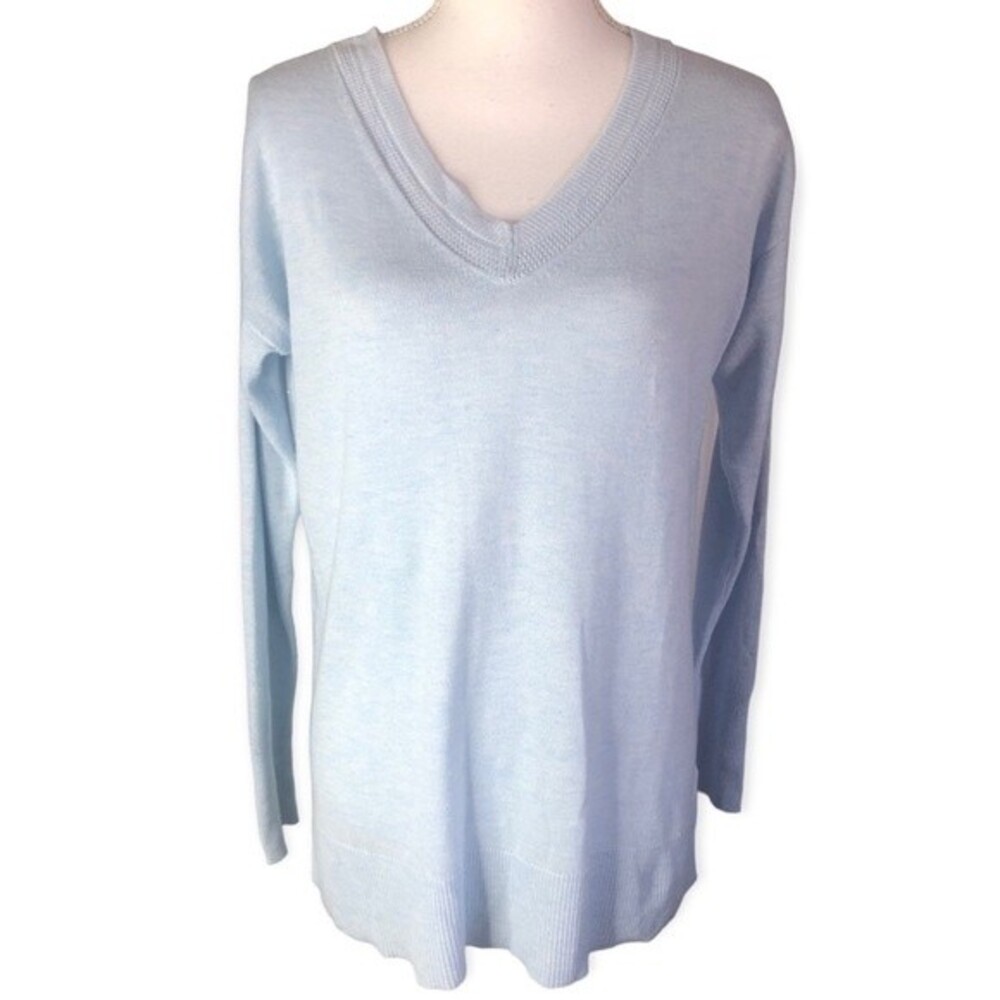 A New Day Light Blue V-neck Long Sleeve Pullover Sweater